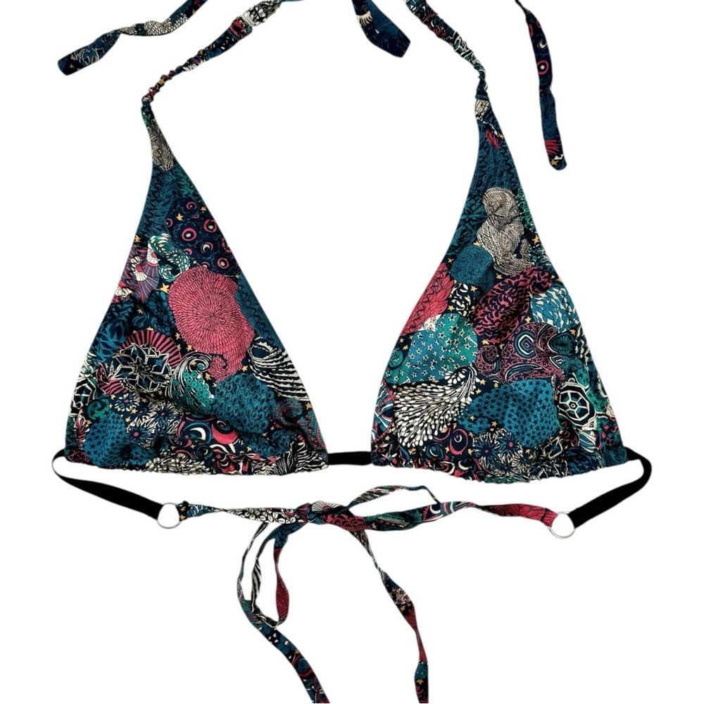 NWT Malia Mills Blue & Green Printed Silk Swim Top sz 36